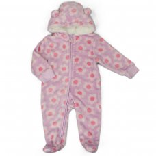 H23567:  Baby Flower Print Hooded Plush Fleece All In One/ Pram Suit (3-12 Months)